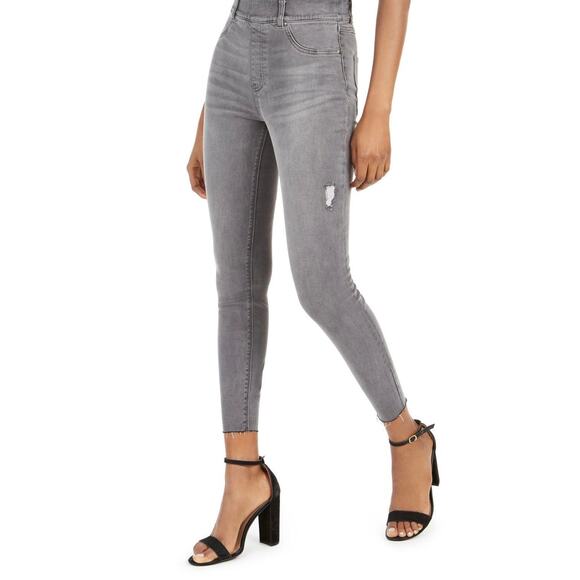 SPANX Women's Gray Distressed Denim Skinny Jeans with Unfinished Hem, Size M - Picture 3 of 10